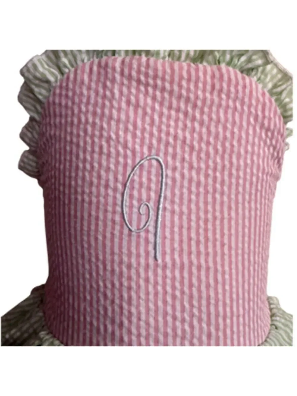 Seersucker Halter Pink, Green, Blue A Monogram Swimsuit Size 6 Months